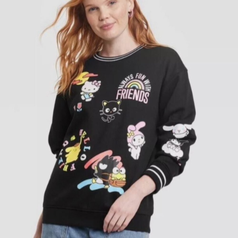 Hello Kitty Sanrio Women's Pullover Sweater Size Xs Black Graphic